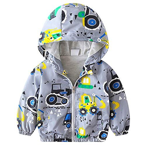 Toddler Baby Boys Cartoon Dinosaur Print Hooded Jacket Long Sleeve Windproof Coats Zip Up Trench Windbreaker Outerwear