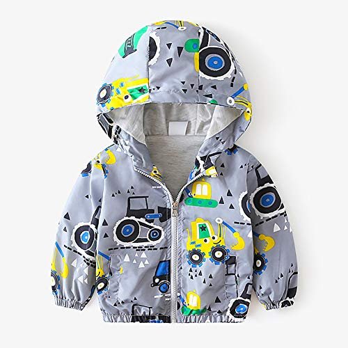 Toddler Baby Boys Cartoon Dinosaur Print Hooded Jacket Long Sleeve Windproof Coats Zip Up Trench Windbreaker Outerwear