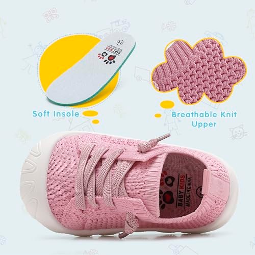 Toddler Baby Girls Boys Shoes Toddler Walking Sneakers Kids Barefoot Slip on Tennis Infant Shoes Lightweight Breathable for First Babies