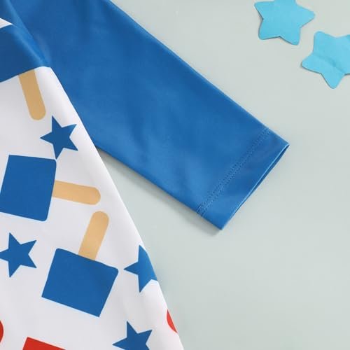 Toddler Boy 4th of July Swimsuit Popsicle/Star/Plaid Print Rashguard Sun Protection One Piece Zipper Bathing Suit