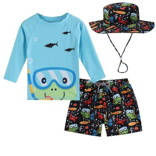 Toddlers and Baby Boys' 3-Piece Rash Guard Swimsuits Kids Long Sleeve Sunsuit Swimwear Sets