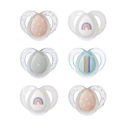 Tommee Tippee Night Time Pacifier, 6-18 Months, Symmetrical Silicone Baglet, BPA-Free Binkies, Glow in The Dark Technology, Pink Rainbow, Pack of 6