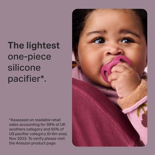 Tommee Tippee Ultra-Light StayPut Pacifier, One-Piece Silicone Design, 0-6m, 4 Pack