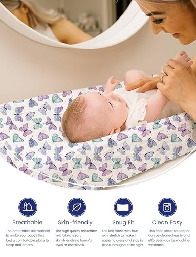 TotAha Premium Stretchy Changing Pad Cover, Buttery Soft Diaper Changing Pad Covers for Girls Boys, Super Stretchy Jersey Knit Changing Table Covers2-Pack, Purple Butterfly