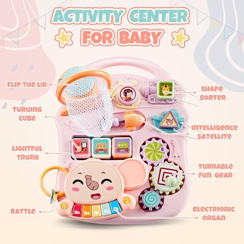 TOY Life 3 in 1 Baby Push Walker and Activity Center for Girl, Sit to Stand Walker for Babies 6-12 Months, Walking Toys with Music Panel for Infants and Toddlers Learning to Walk Pink