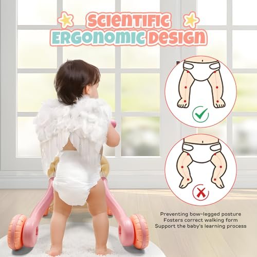 TOY Life 3 in 1 Baby Push Walker and Activity Center for Girl, Sit to Stand Walker for Babies 6-12 Months, Walking Toys with Music Panel for Infants and Toddlers Learning to Walk Pink