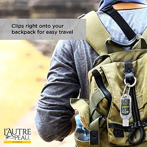 Travel Hand Sanitizer Gel with Aloe Vera & Vitamin E Made by L’AUTRE PEAU - Citrus Scented Alcohol Based Liquid Instant Hand Cleaner Pocket Sanitizer with Carabiner Clip (1oz 3 Pack)