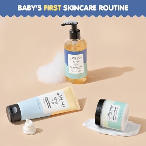 TUBBY TODD Baby Bundle Newborn Skin Care Set - Hypoallergenic Hair + Body Wash, All Over Ointment with Colloidal Oatmeal, Sweet Cheeks Diaper Paste - Fragrance Free, Standard Size