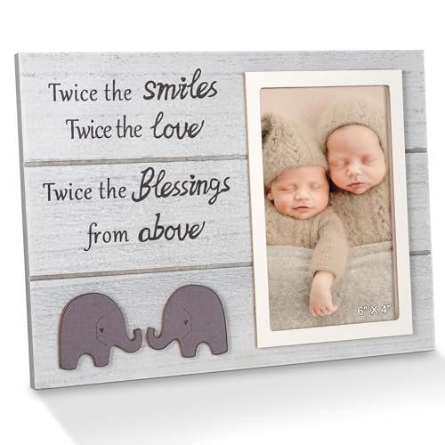 Twins Picture Frame, Pregnancy Announcement, Boy Girl Wood Photo Frame, Baby Keepsake Gifts for New Parents, Unique Shower Gifts, Nursery Decor, 4x6 Photo (White)