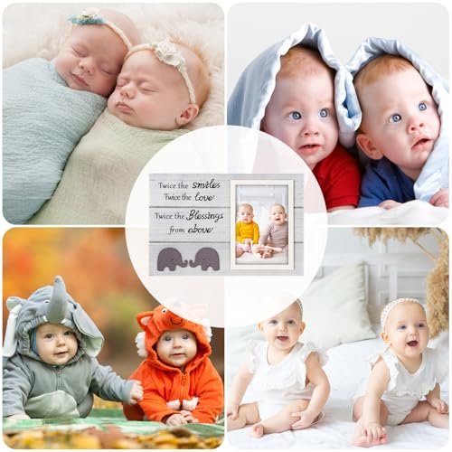 Twins Picture Frame, Pregnancy Announcement, Boy Girl Wood Photo Frame, Baby Keepsake Gifts for New Parents, Unique Shower Gifts, Nursery Decor, 4x6 Photo (White)