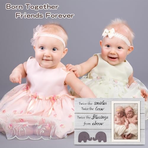 Twins Picture Frame, Pregnancy Announcement, Boy Girl Wood Photo Frame, Baby Keepsake Gifts for New Parents, Unique Shower Gifts, Nursery Decor, 4x6 Photo (White)