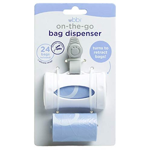 Ubbi Retractable On the Go Bag Dispenser for Baby Travel, Diaper Accessory Must Have for Newborn, Helpful Item, Baby Gift, Lavender Scented, White