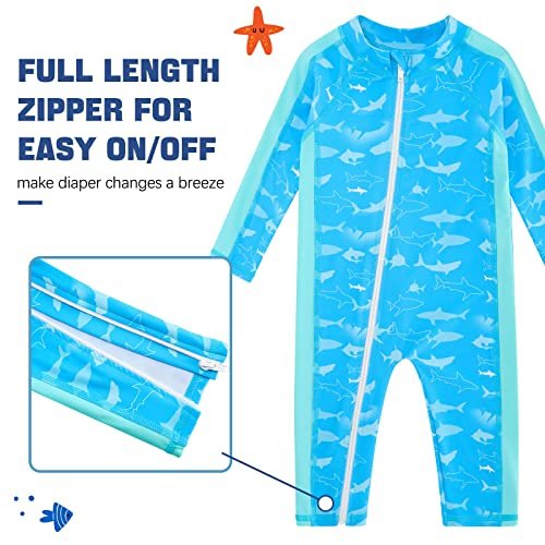 UNIFACO Baby Boy Swimsuit UPF 50+ Sun Protection One Piece Zip Bathing Suit with Sun Hat Infant Sunsuit Swimwear