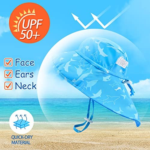UNIFACO Baby Boy Swimsuit UPF 50+ Sun Protection One Piece Zip Bathing Suit with Sun Hat Infant Sunsuit Swimwear