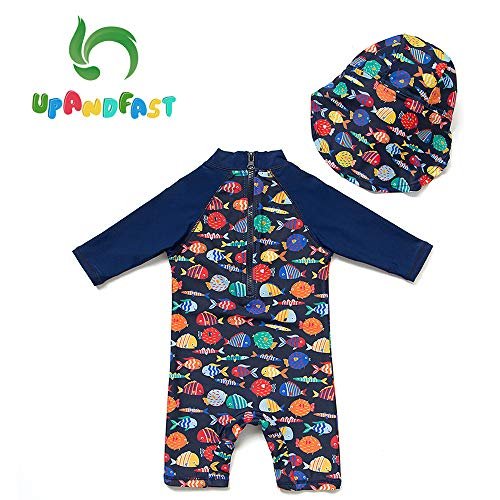 upandfast Baby/Toddler Swimsuit UPF 50+ Sun Protection One Piece Zipper Bathing Suit with Sun Hat Infant Beach Swimwear