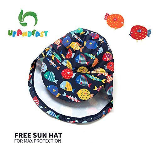 upandfast Baby/Toddler Swimsuit UPF 50+ Sun Protection One Piece Zipper Bathing Suit with Sun Hat Infant Beach Swimwear