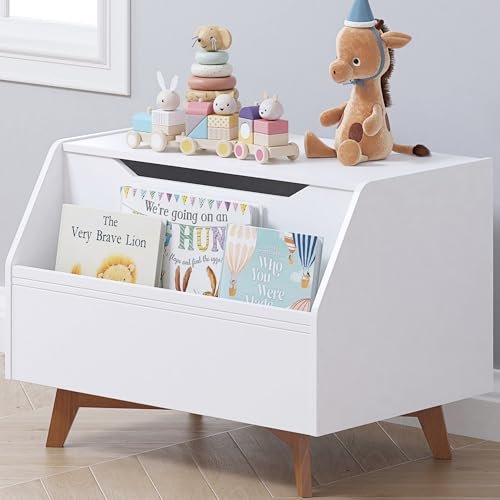 UTEX Kids Toy Box, Wooden Toy Chest, Kids Storage Organizer Bench with Front Book Storage Area for Boys and Girls, Children's Furniture, White