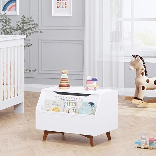 UTEX Kids Toy Box, Wooden Toy Chest, Kids Storage Organizer Bench with Front Book Storage Area for Boys and Girls, Children's Furniture, White