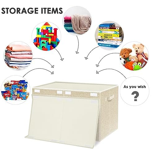 VERONLY Large Toy Box Chest Storage with Lid - Collapsible Kids Toys Boxes Organizer Bins Baskets with Handles for Boys, Girls, Nursery, Playroom, Clothes, Blanket, Bedroom(Beige)