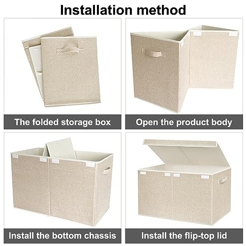 VERONLY Large Toy Box Chest Storage with Lid - Collapsible Kids Toys Boxes Organizer Bins Baskets with Handles for Boys, Girls, Nursery, Playroom, Clothes, Blanket, Bedroom(Beige)