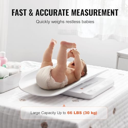 VEVOR Baby Scale, Smart Bluetooth Infant Weight Scale, 2-in-1 Digital Baby Scale for Weighing with Detachable Tray, Hold & Tare Function, 5 Units for Toddler, Pet, 66LBS Capacity (3 x Battery Include)