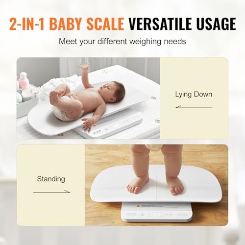 VEVOR Baby Scale, Smart Bluetooth Infant Weight Scale, 2-in-1 Digital Baby Scale for Weighing with Detachable Tray, Hold & Tare Function, 5 Units for Toddler, Pet, 66LBS Capacity (3 x Battery Include)