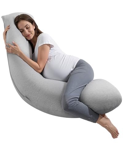 VEVOR Pregnancy Pillows for Side Sleeping, L-Shaped Maternity Pillow for Pregnant Women, Soft & Breathable Pregnancy Body Pillow with Washable Jersey Cover for Head Neck Belly Leg Support, Light Gray
