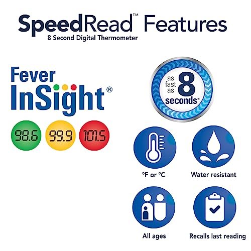 Vicks SpeedRead Digital Thermometer with Color-Coded Temperature Readings, Use as Oral Thermometer, Baby Rectal Thermometer or Under The Arm, Water Resistant, FSA and HSA Eligible