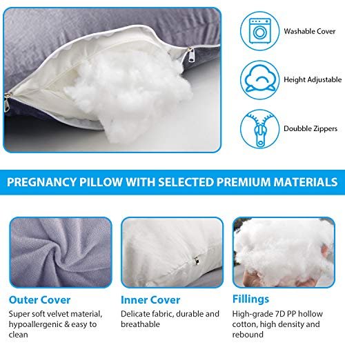 Victostar Pregnancy Pillow,57 inches U Shaped Maternity Pillow with Removable Cover Full Body Pillow Support for Back, HIPS, Legs, Belly (Dark Gray)