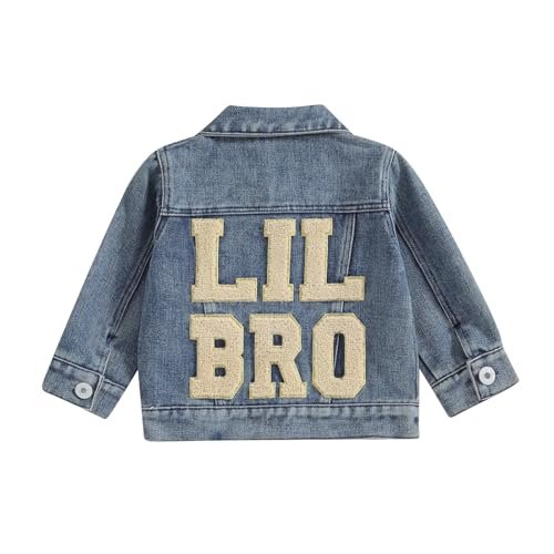 VISGOGO Toddler Baby Girl Jacket Big Lil Sister/Brother Letter Embroidery Jean Long Sleeve Cardigan Button Denim Coat