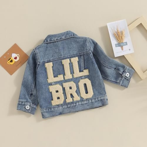 VISGOGO Toddler Baby Girl Jacket Big Lil Sister/Brother Letter Embroidery Jean Long Sleeve Cardigan Button Denim Coat