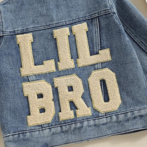 VISGOGO Toddler Baby Girl Jacket Big Lil Sister/Brother Letter Embroidery Jean Long Sleeve Cardigan Button Denim Coat