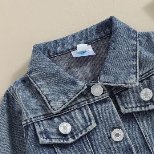 VISGOGO Toddler Baby Girl Jacket Big Lil Sister/Brother Letter Embroidery Jean Long Sleeve Cardigan Button Denim Coat