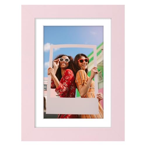 Vittanly 5x7 Picture Frame, Engineered Wood with Shatter Resistant Plexiglass, Display Pictures 4x6 with Mat or 5x7 without Mat, Photo Frame for Wall or Table Top Display, Pink, 1 Pack