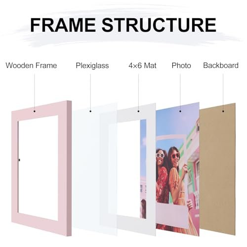 Vittanly 5x7 Picture Frame, Engineered Wood with Shatter Resistant Plexiglass, Display Pictures 4x6 with Mat or 5x7 without Mat, Photo Frame for Wall or Table Top Display, Pink, 1 Pack