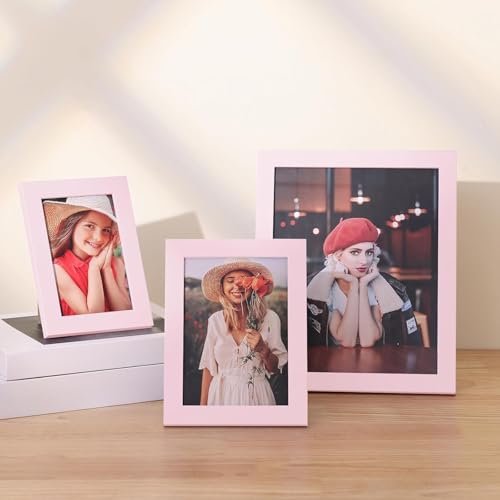 Vittanly 5x7 Picture Frame, Engineered Wood with Shatter Resistant Plexiglass, Display Pictures 4x6 with Mat or 5x7 without Mat, Photo Frame for Wall or Table Top Display, Pink, 1 Pack