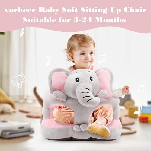 vocheer Sit Me Up Floor Seat for Baby Chair for Sitting Up Support Seat Sofa Plush Animal Shaped Baby Learning to Sit Chair for 3-24 Months Girls and Boys, PP Cotton Full Filling,Elephant