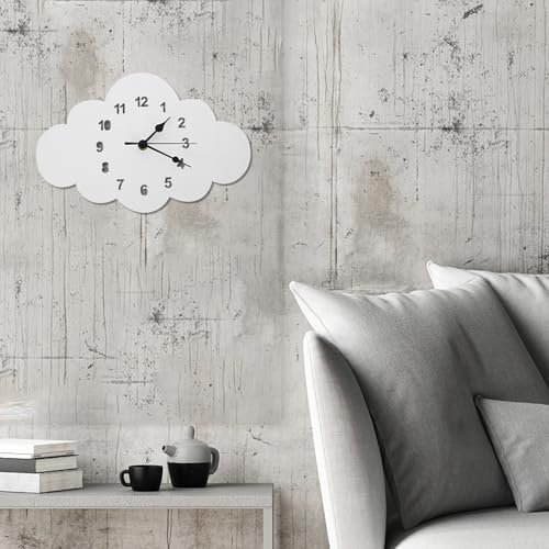 VOSAREA Cloud Shaped Silent Wall Clock Wooden Wall Clock for Nursery Kids Room
