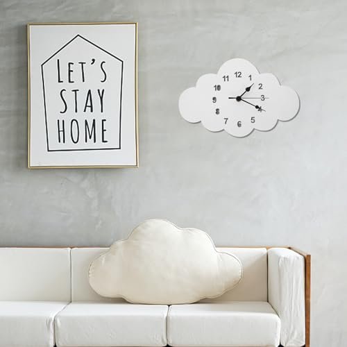 VOSAREA Cloud Shaped Silent Wall Clock Wooden Wall Clock for Nursery Kids Room