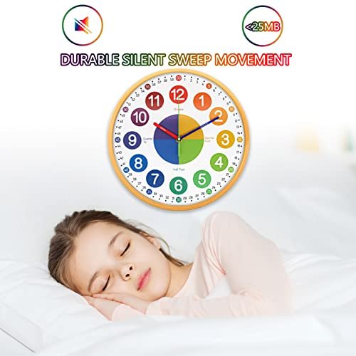 VREAONE Teaching Clock for Kids 12 Inch Learning Wall Clock - Silent Movement, Colorful Numerals for Classroom, Playroom, Nursery, Bedrooms, School