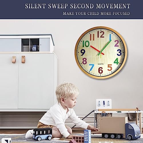 Wall Clock, 12 Inch Easy to Read Silent Non-Ticking Colorful Battery Operated Clock,for Bedroom,Living Room,Kitchen,Office,School Classroom (Yellow)