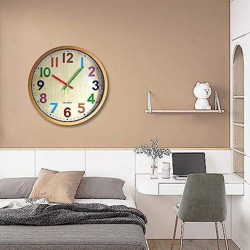 Wall Clock, 12 Inch Easy to Read Silent Non-Ticking Colorful Battery Operated Clock,for Bedroom,Living Room,Kitchen,Office,School Classroom (Yellow)