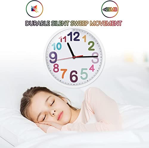 Wall Clock 9 Inch Silent Non Ticking Battery Operated Time Teaching Quartz Home Colorful Read Learn Time Perfect for Teacher's Classrooms and Kid's Bedrooms