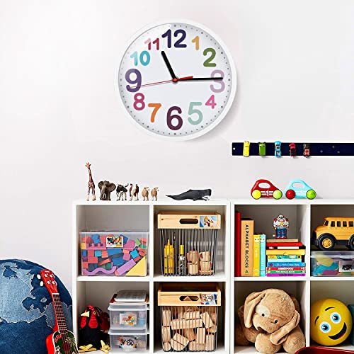 Wall Clock 9 Inch Silent Non Ticking Battery Operated Time Teaching Quartz Home Colorful Read Learn Time Perfect for Teacher's Classrooms and Kid's Bedrooms
