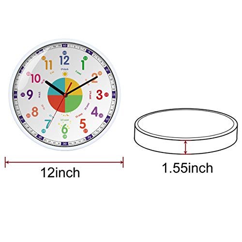 Wall Clock for Kids with Silent Non Ticking Sweep Quartz Mechanism - Easy to Read & Learn to Tell Time,Quiet Child Wall Clock Perfect for Parents and Teachers, Kids Bedroom or Classroom