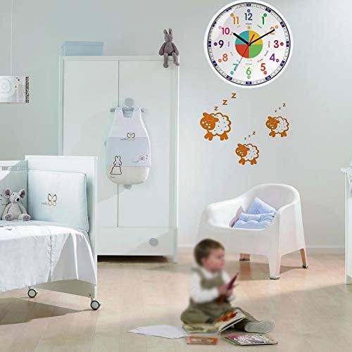 Wall Clock for Kids with Silent Non Ticking Sweep Quartz Mechanism - Easy to Read & Learn to Tell Time,Quiet Child Wall Clock Perfect for Parents and Teachers, Kids Bedroom or Classroom