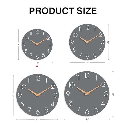 Wall Clock, Gray Silent Non-Ticking, Decorative Battery Operated Wall Clocks for Bedroom, Kitchen, Home, Office, School, Hotel (8 Inch)