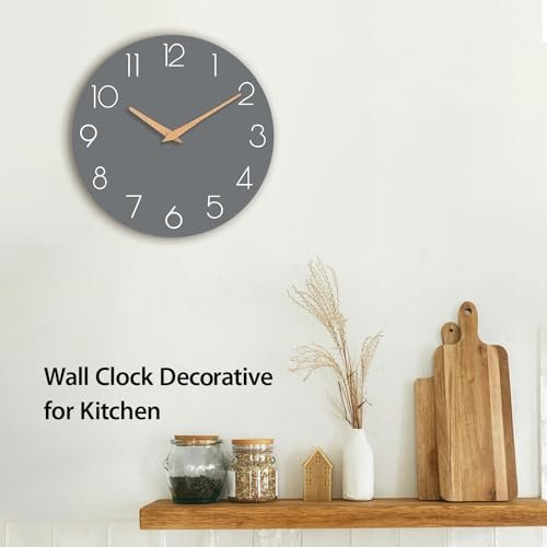 Wall Clock, Gray Silent Non-Ticking, Decorative Battery Operated Wall Clocks for Bedroom, Kitchen, Home, Office, School, Hotel (8 Inch)