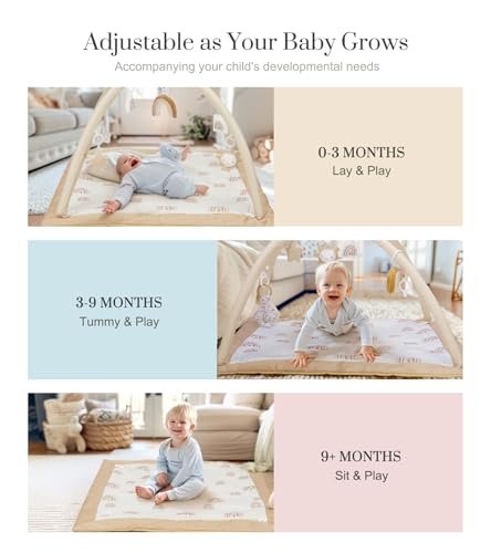Washable Tummy Time Mat, Baby Play Gym with 6 Featured Toys and 12 Milestone Cards, Baby Gym for Infant & Toddler, Deluxe Larger Baby Play Mat, Baby Play Mats for Floor, Non Slip Mats