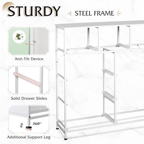 WLIVE 9-Drawer Dresser, Fabric Storage Tower for Bedroom, Hallway, Closet, Tall Chest Organizer Unit for Bedroom with Fabric Bins, Steel Frame, Wood Top, Easy Pull Handle, White